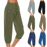 Women’s Cropped Pants in Cotton Linen with Cargo Pockets - Himpall
